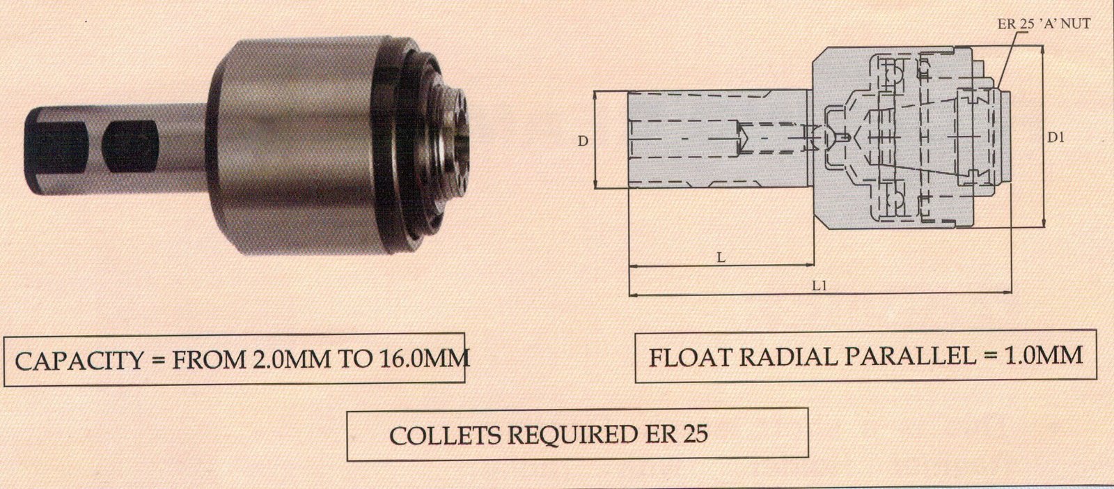 FRH DIA20 ER 25A 116 Floating Reamer Holder